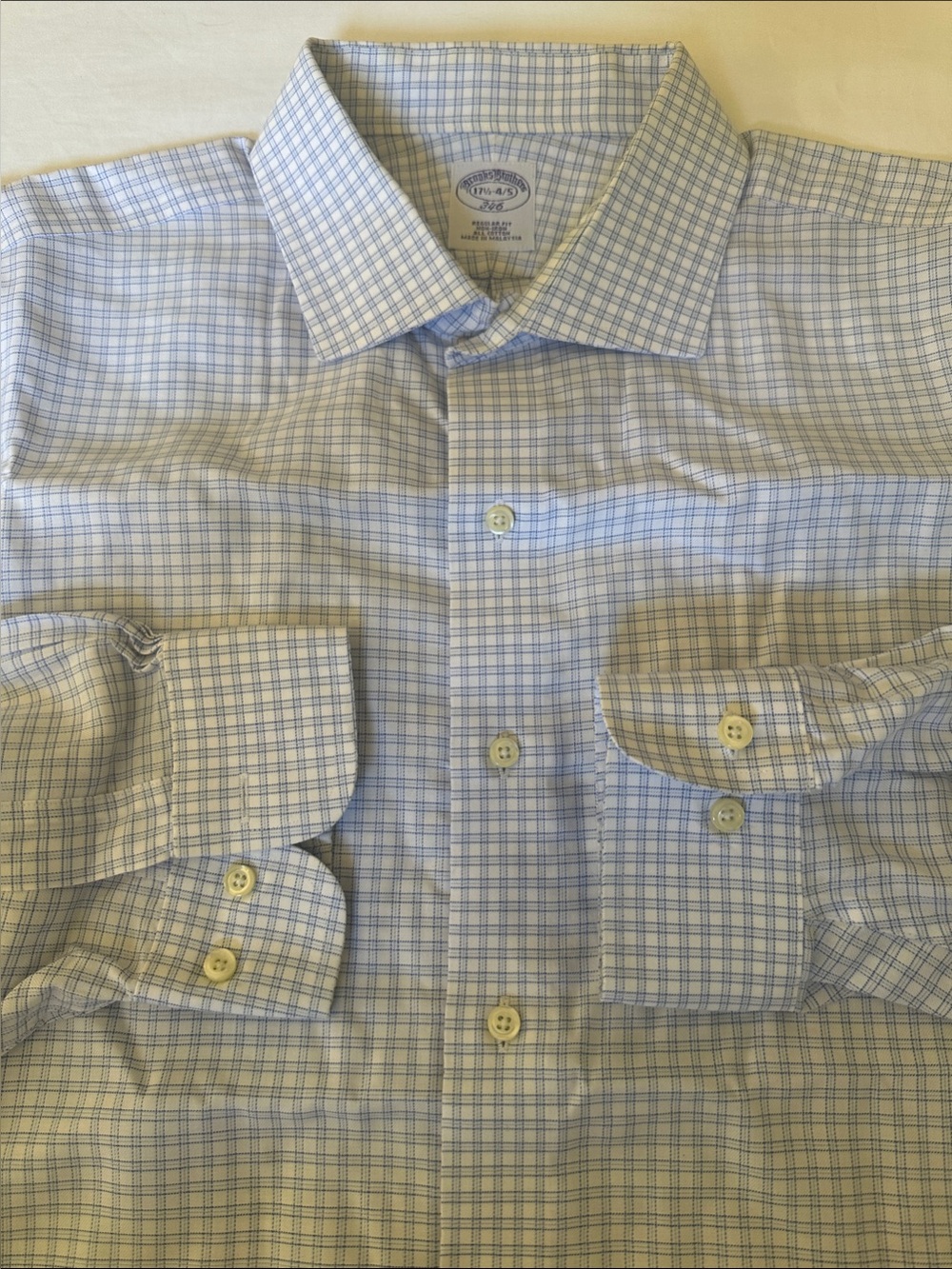 Brooks Brothers 346 Multicolor Light Blue White Mens Dress Shirt Size 17.5-4/5
